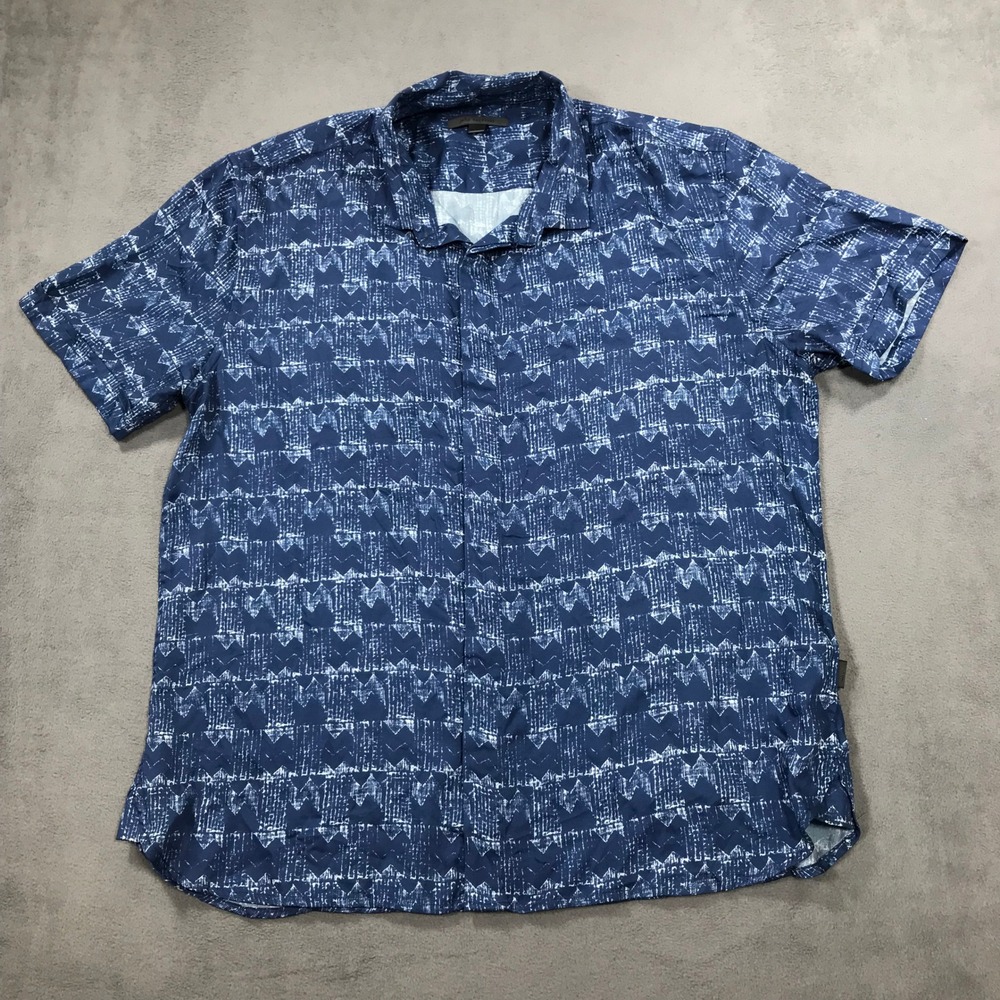 John Varvatos Button Up Shirt Mens Large Blue Lightweight BeachyGeometric Modal